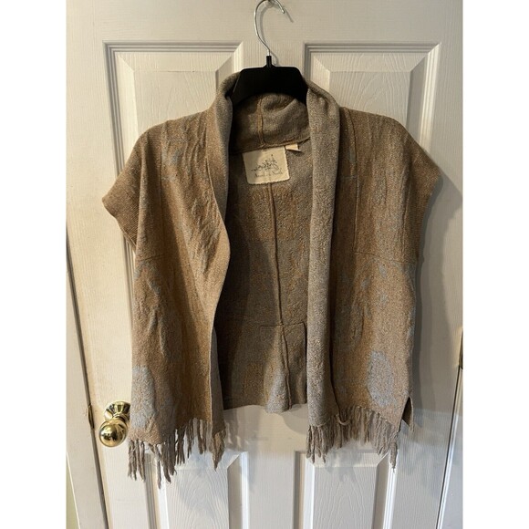 Anthropologie Angel Of The North Fringe Sweater Knit Cardigan Sz S Wool Blend - Picture 7 of 7